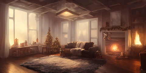 home interior with Christmas decorations 13