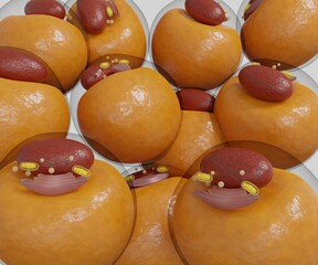 Adipocytes, also known as lipocytes and fat cells. Isolated white adipose cells 3d rendering