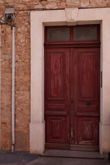 Obraz na płótnie Canvas door wooden brown classic home access of city house street facade