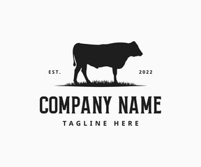 Silhouette wagyu cow logo. Wagyu bull icon logo template. Bull logo design
