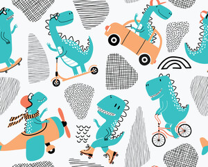 cute dinosaur print and seamless pattern with dinosaurs. vector illustration