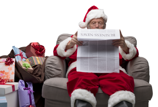 Santa Claus reading business news
