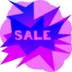 Abstract transparent halftone grunge sale sticker element.