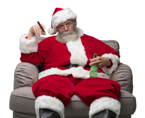 Bad Santa celebrating at home