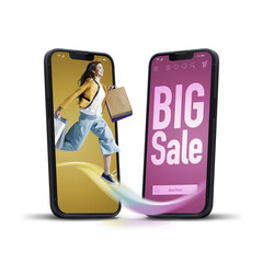 PNG file no background Online shopping big sale on smartphone
