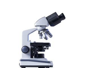 Professional laboratory microscope on blue background