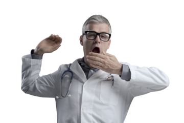 Lazy sleepy doctor stretching his arms