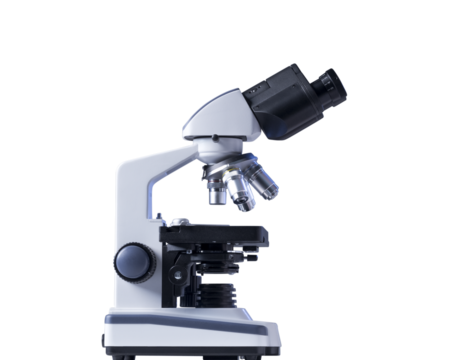 Professional laboratory microscope on blue background