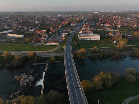 from above, small city and transportation