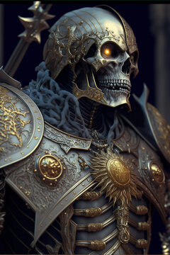 Skeleton with shield armour suit