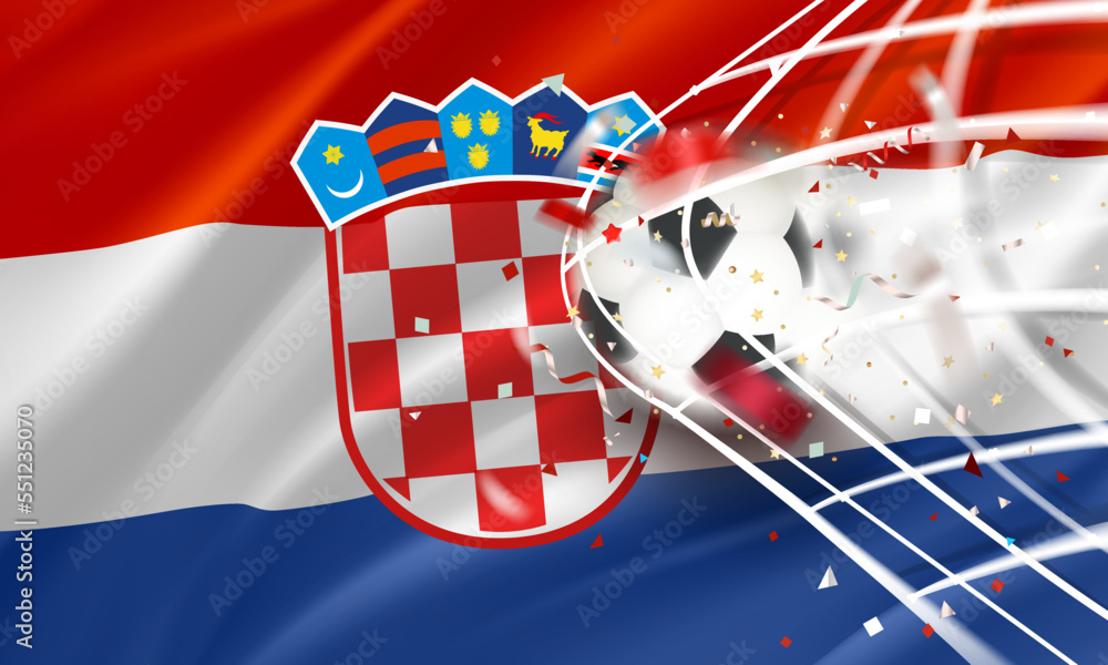Poster The ball in the soccer net. Goal vector concept with flag of Cameroon. 3d vector banner with blur effect