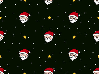 Santa Claus cartoon character seamless pattern on black background