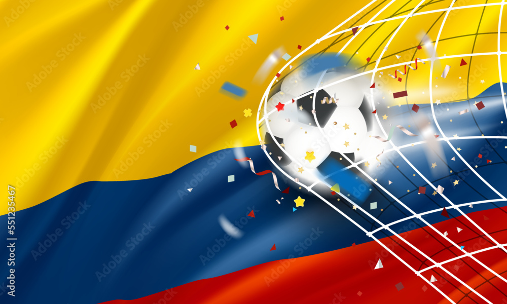 Aufkleber The ball in the soccer net. Goal vector concept with flag of Ecuador. 3d vector banner with blur effect