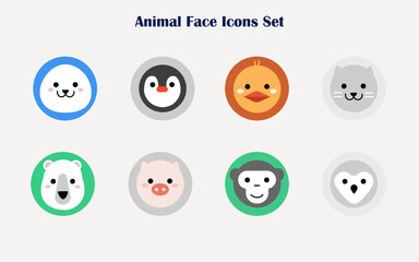 Cute Baby animals face vector illustration. Panda, monkey, pig, penguin, owl, bear, duck for card or poster.