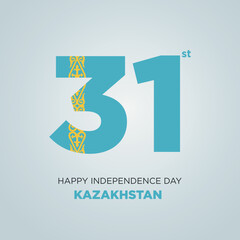 Happy Independence Day Kazakhstan Design. Number 31 made of the Kazakhstan Flag as Kazakhstan celebrates its 31st National Day on the 16th of December.