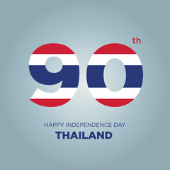 Happy Independence Day Thailand Design. Number 90 made of the Thailand Flag as Thailand celebrates its 90th National Day on the 5th of December.