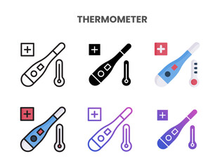 Thermometer icons vector illustration set line, flat, glyph, line color gradient. Great for web, app, presentation and more.