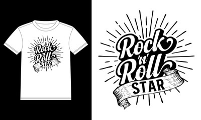 Rock and roll star Grunge hand drawn lettering with ribbon. Rock festival poster T-shirt Design template, Car Window Sticker, POD, cover, Isolated White Background Vector illustration
