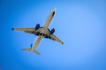 White Commercial Airliner  against blue sky