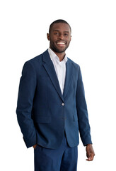 African businessman smiling portrait, isolated over white backgr