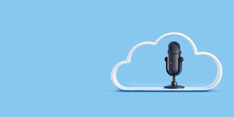 Microphone for recording podcast and cloud. Copy space