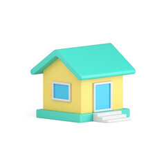 Village house with triangle roof door window realistic 3d icon