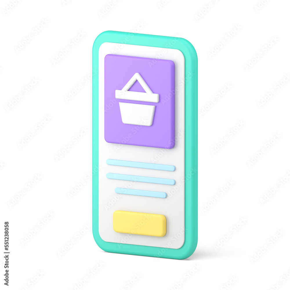 Poster internet store purchase choosing profile account cart smartphone app user interface 3d icon