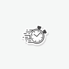 Fast flying time, round clock sticker icon