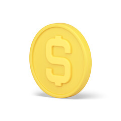 Yellow American coin cash money dollar realistic 3d icon USA financial banking currency