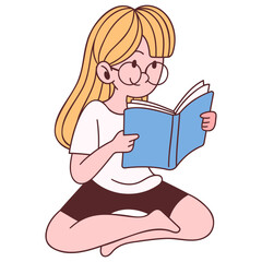 girl wearing glasses reading a book