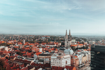Fototapeta na wymiar Aerial view over Croatian capital Zagreb in autumn.