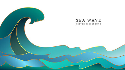 Minimal sea landscape art. Abstract nature scenery with marine stylized wave. Use as background or wallpaper.