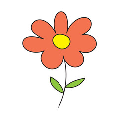 Beautiful cute flower color with leaves isolated flat design.