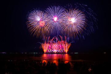 The crowd tourist of Silhouette watching firework isolated display for celebration happy new year...