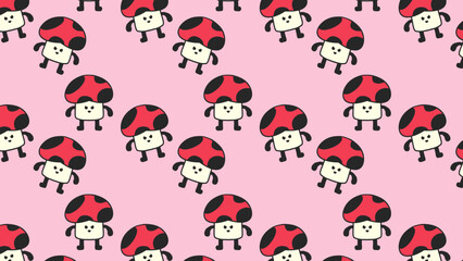 mushroom cute character background pattern