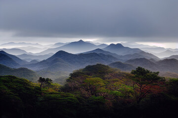 Obraz na płótnie Canvas 山と森、霧
