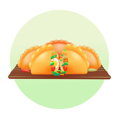 Indonesian food. 3d illustration of fried bread filled with noodles, eggs and vegetables