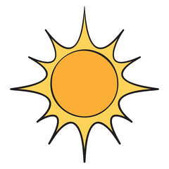 comic drawing of a yellow sun. Isolated on white background.