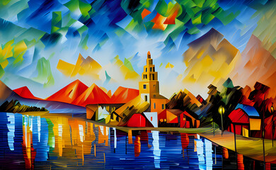 Obraz na płótnie Canvas Village near the river