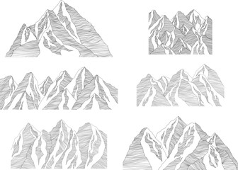 Mountain futuristic illustration. Background wavy lines. Nature sketch. Abstract landscape.