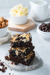 Close-up of stack chocolate brownies 