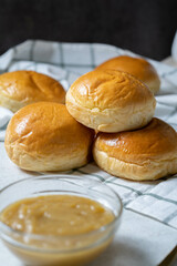 a close up of buns with srikaya jam