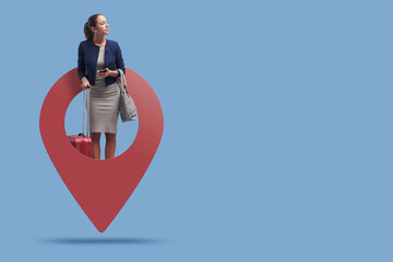 Traveler woman in a GPS pin