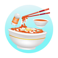 Japanese food. 3d illustration of traditional food fermented soy, soy sauce and salt