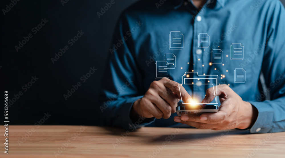 Aufkleber Document Management System, online documentation database and process automation to efficiently manage files, knowledge and documentation in enterprise with ERP. Corporate business technology, DMS