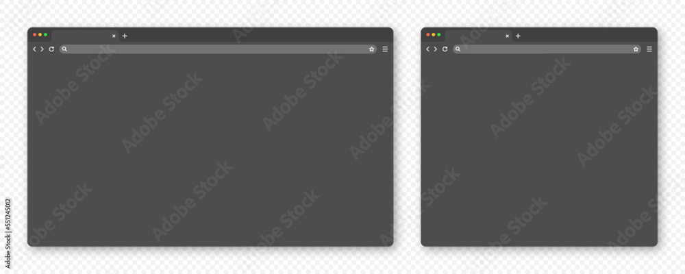 Poster blank web browser window with tab, toolbar and search field. modern website internet page in flat st