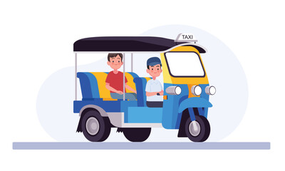 Fototapeta premium Driver and passenger of a three-wheeled tuk-tuk