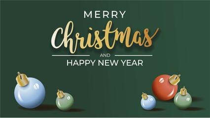 Holiday banner Merry Christmas and Happy New Year. Xmas design with realistic objects. - 551245259