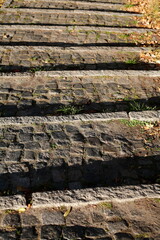 Alte Steintreppe, Treppenstufen, Steine, Laub, Herbstlaub, Deutschland
