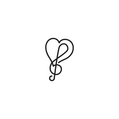 Music note love monoline. Vector hand drawn line icon template